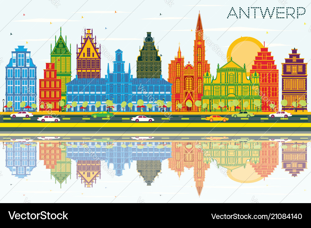 Antwerp belgium city skyline with color buildings Antwerp belgium city skyline with color buildings vector image