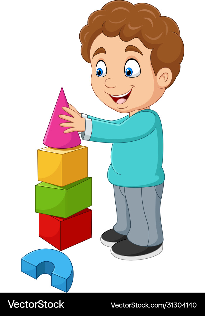 Cartoon boy playing with building blocks vector image