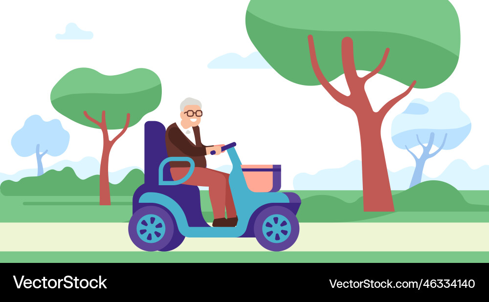 Elderly man driving electric wheelchair Elderly man driving electric wheelchair vector image