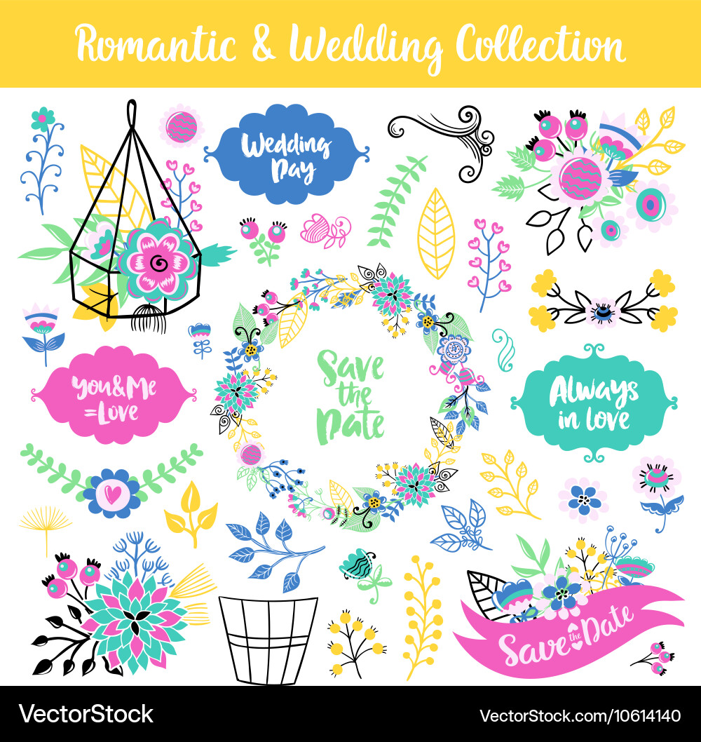 Floral hand drawn vintage set Vector Image
