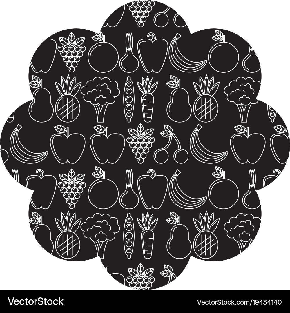 Frame with fruits and vegetables pattern Vector Image