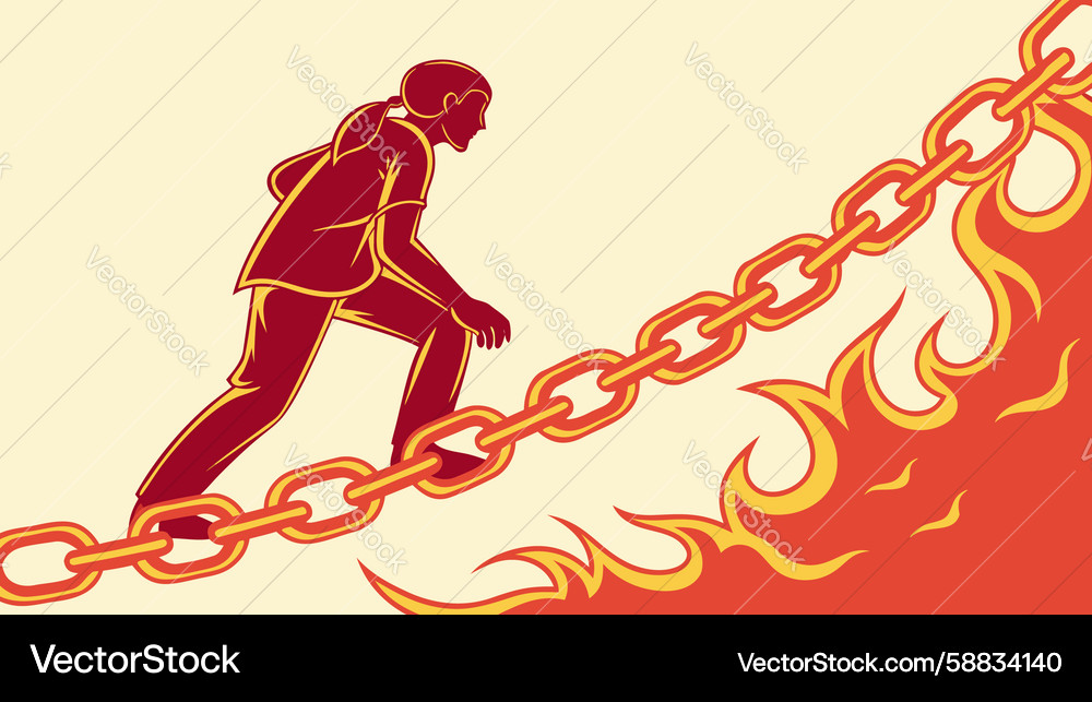 Intense runner on fiery chain design generative ai Vector Image