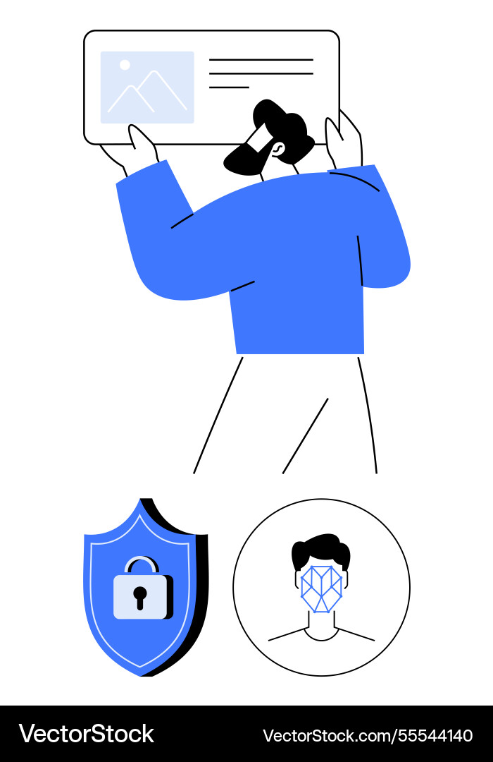 Man presenting content with cybersecurity icons Man presenting content with cybersecurity icons vector image