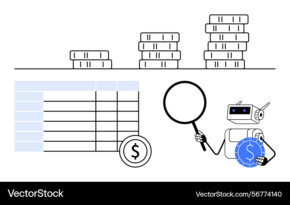 Robot analyzing financial data and tracking Vector Image