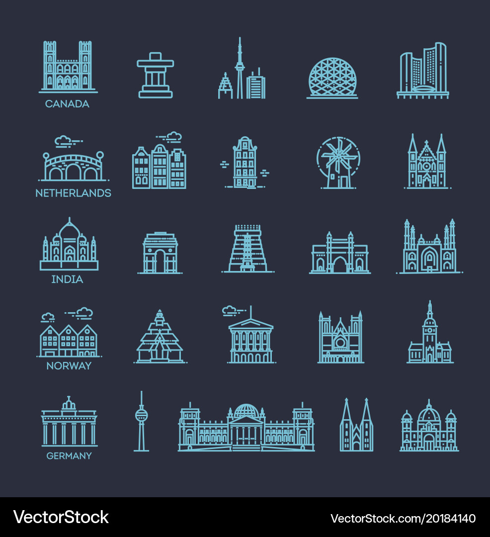 Simple linear icon set representing global vector image