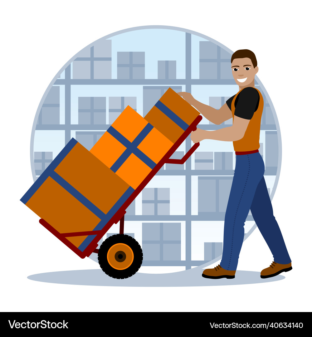 Smiling man loader with boxes vector image