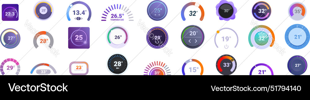 Thermostat ui icons set temperature control panel vector image