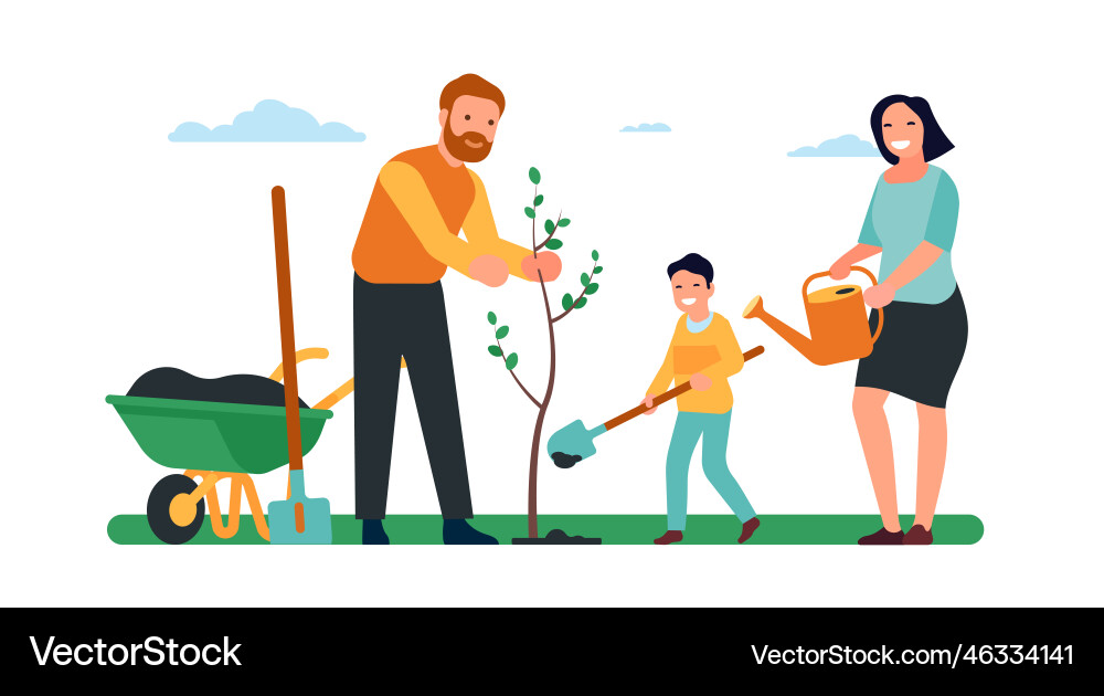 Family planted tree father and mother together Family planted tree father and mother together vector image
