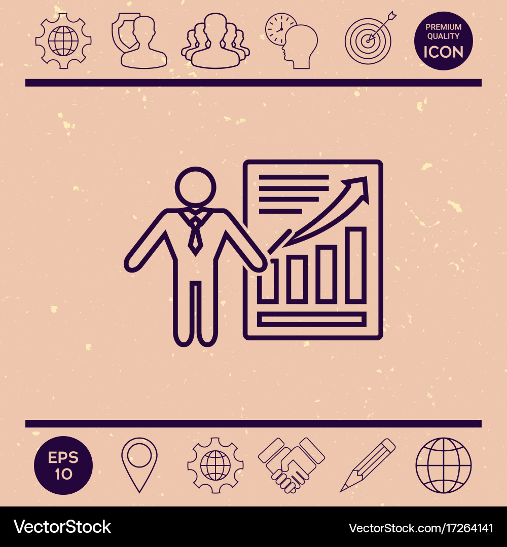 Presentation sign icon man standing with pointer vector image