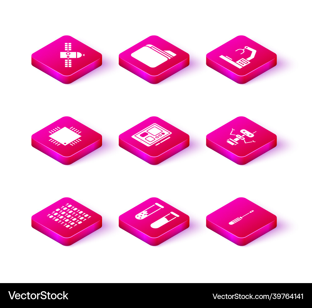 Set binary code test tube and flask processor Set binary code test tube and flask processor vector image