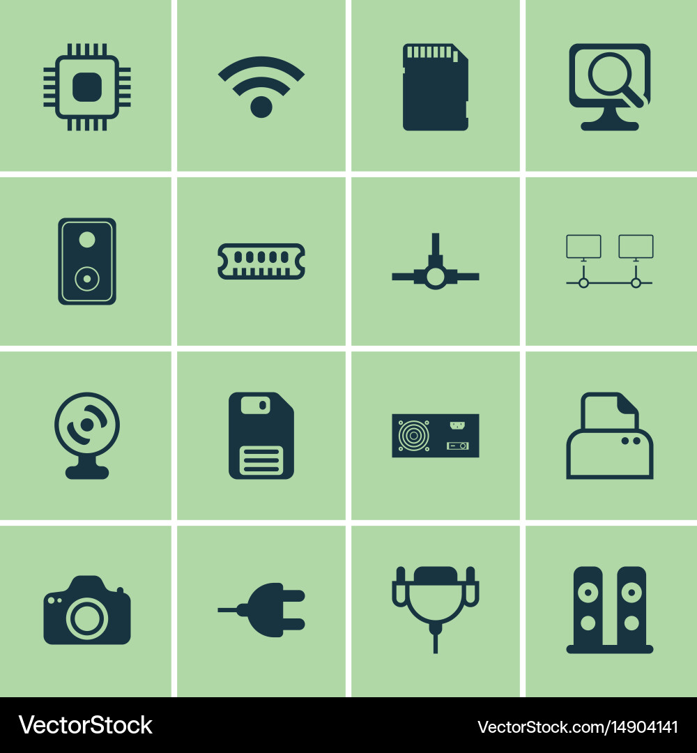 Set of 16 computer hardware icons includes web Vector Image