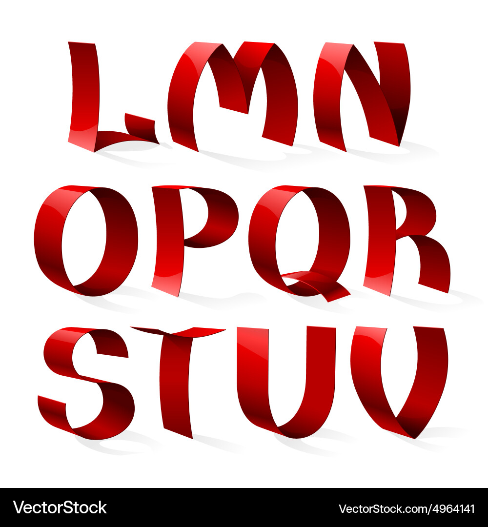 Set of isolated red color shiny ribbon font a-k vector image