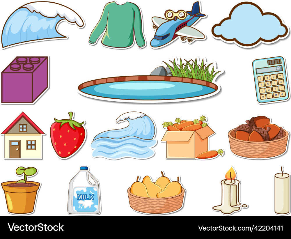 Sticker set of mixed daily objects Sticker set of mixed daily objects vector image