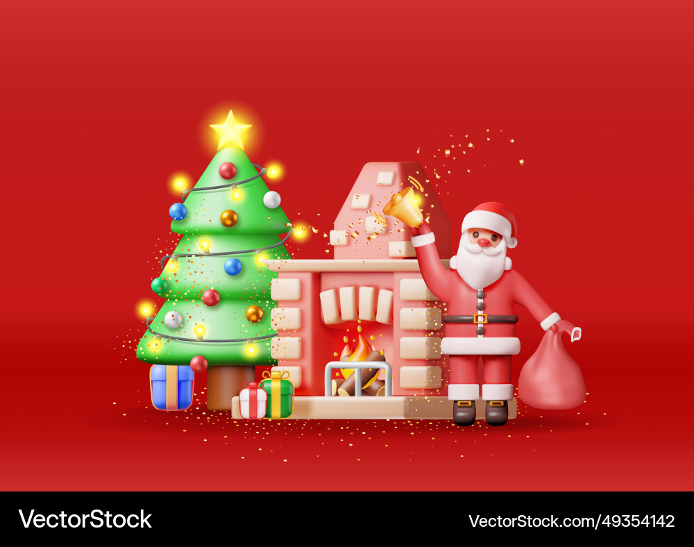 3d rote Ziegel neues Jahr Kamin und santa claus 3d rote Ziegel neues Jahr Kamin und santa claus vektorbild