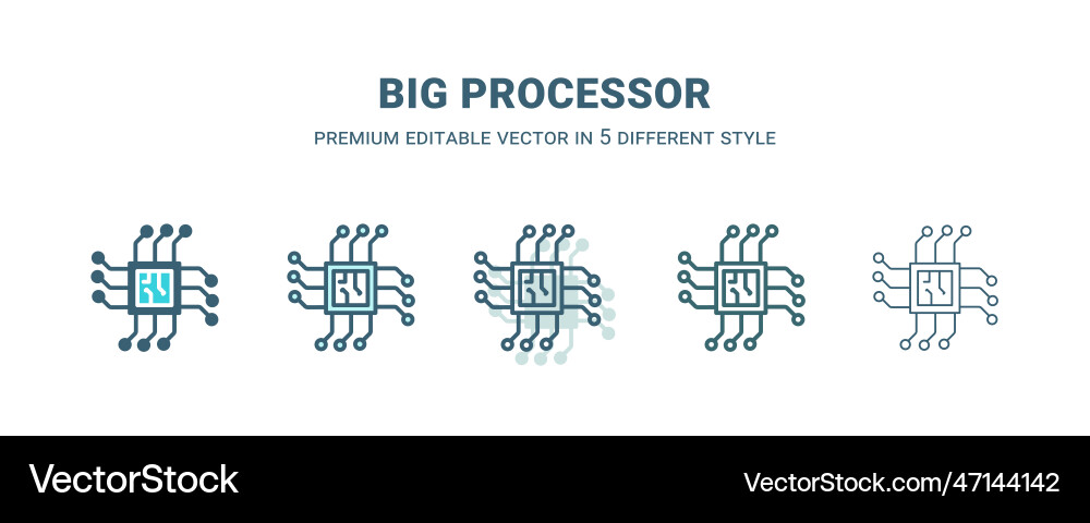 Big processor icon in 5 different style outline Big processor icon in 5 different style outline vector image