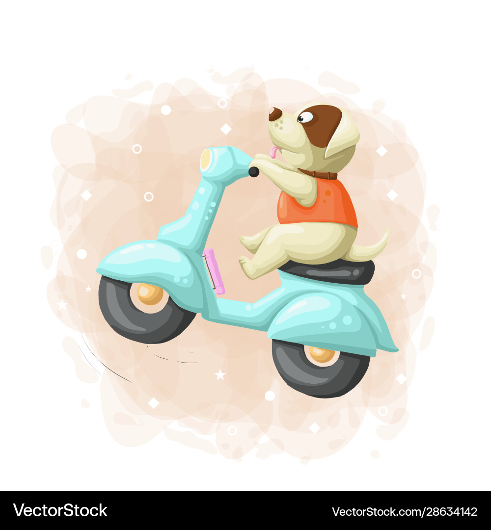 Cartoon cute dog ride scooter Cartoon cute dog ride scooter vector image