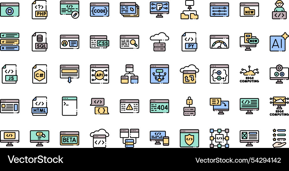Computer programming icons high-quality vector image