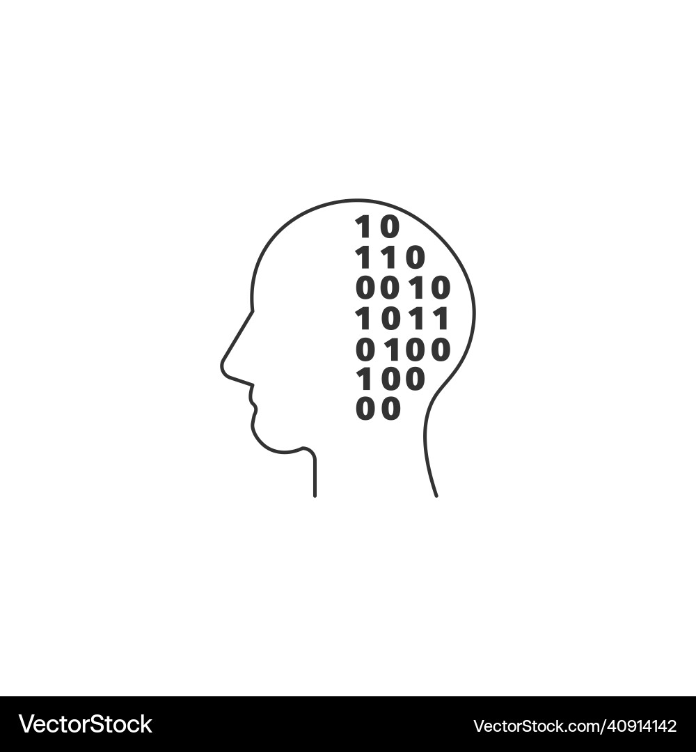 Linear head with binary code robot or programmer vector image