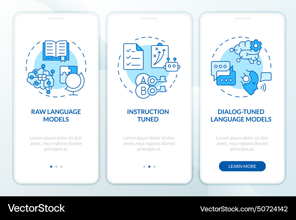 Llm types onboarding mobile app screen vector image