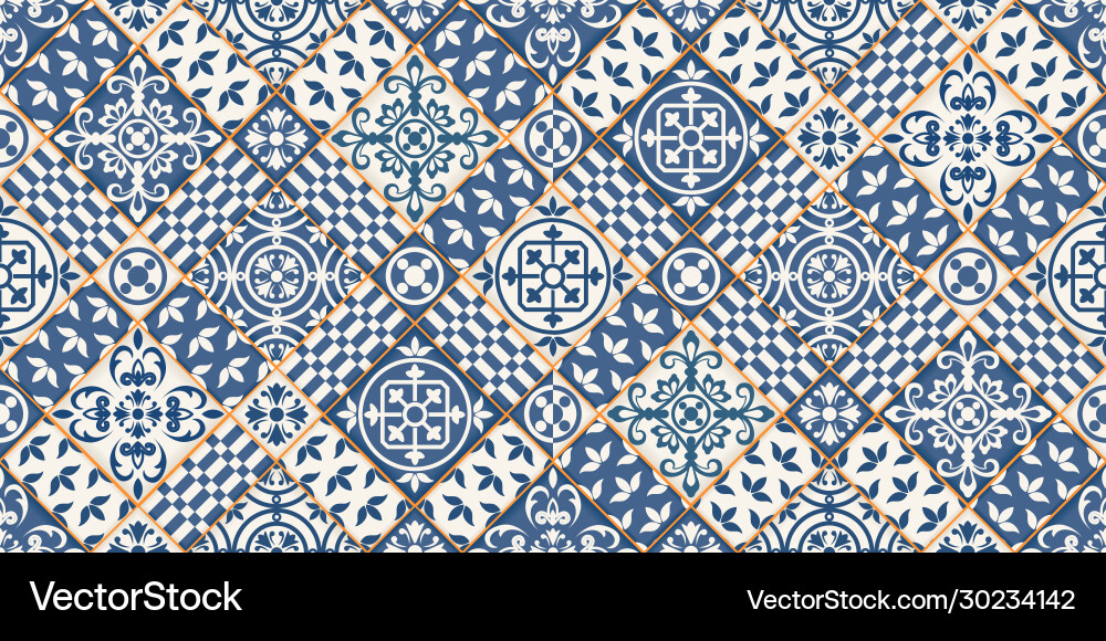 Mediterranean seamless patchwork pattern from dark