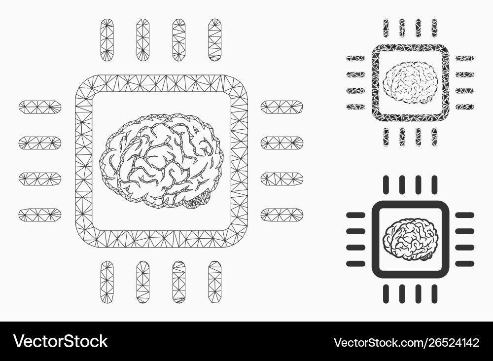 Neural chip mesh 2d model and triangle Neural chip mesh 2d model and triangle vector image