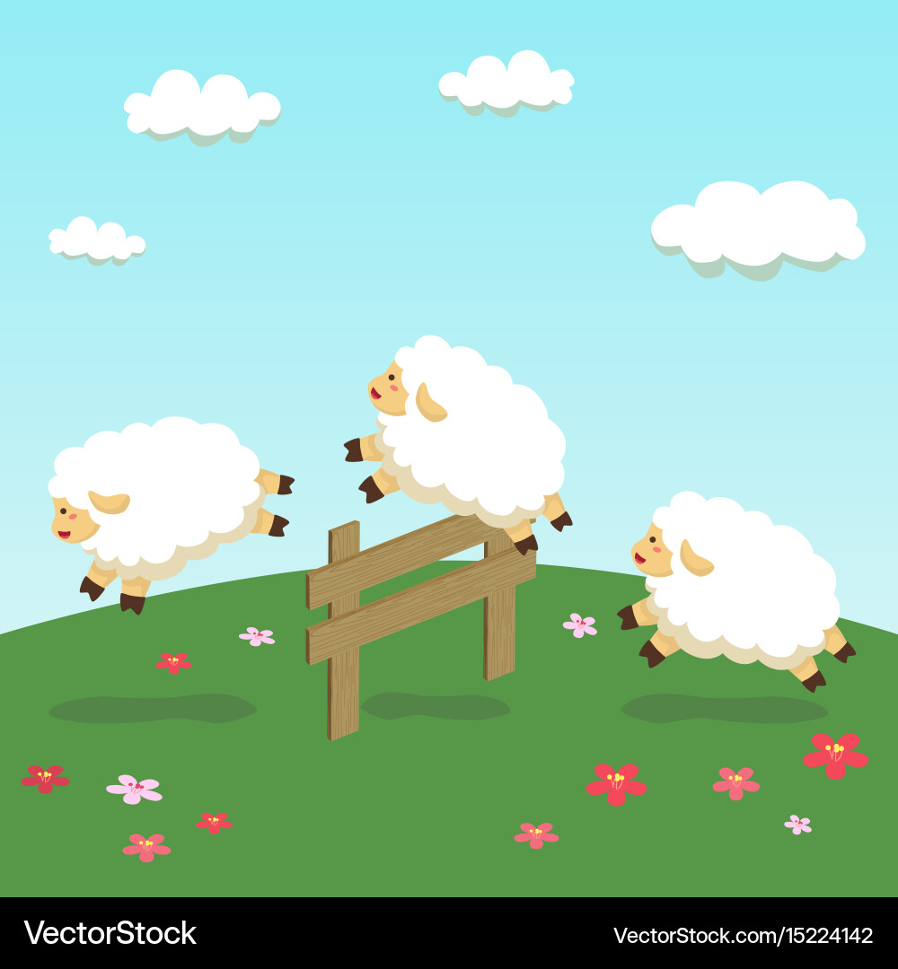 Sheep Jumping in Field Vector Image