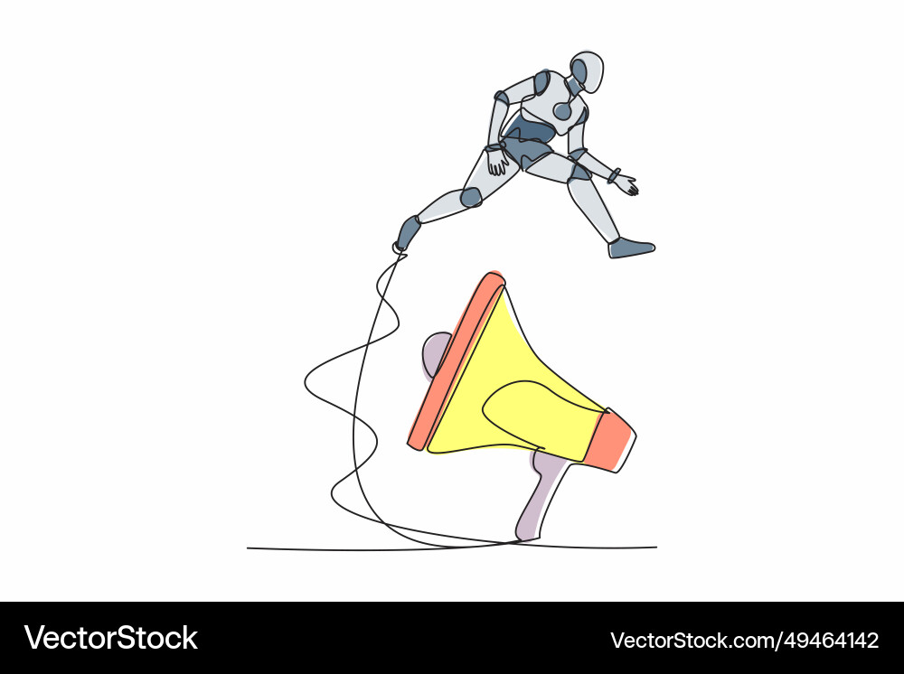 Single continuous line drawing robot jumping over Single continuous line drawing robot jumping over Vector Image
