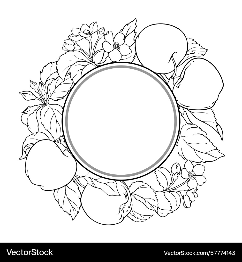 Apple branch outline round frame Apple branch outline round frame Vector Image
