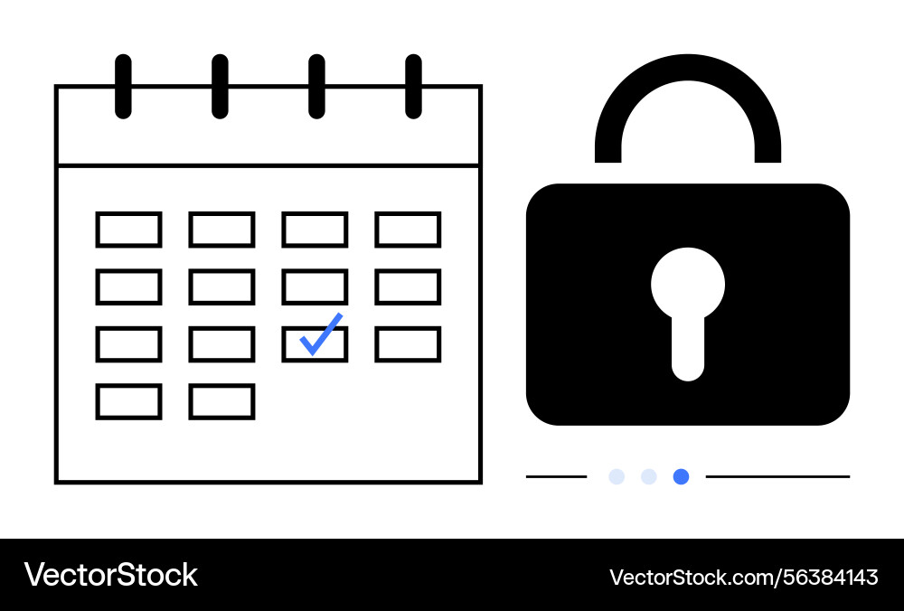 Calendar with checkmark and padlock representing Calendar with checkmark and padlock representing vector image