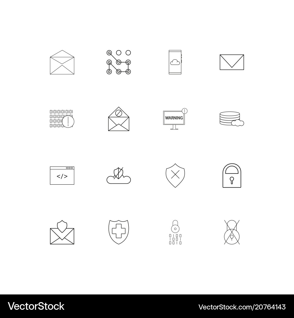 Cyber security linear thin icons set outlined vector image