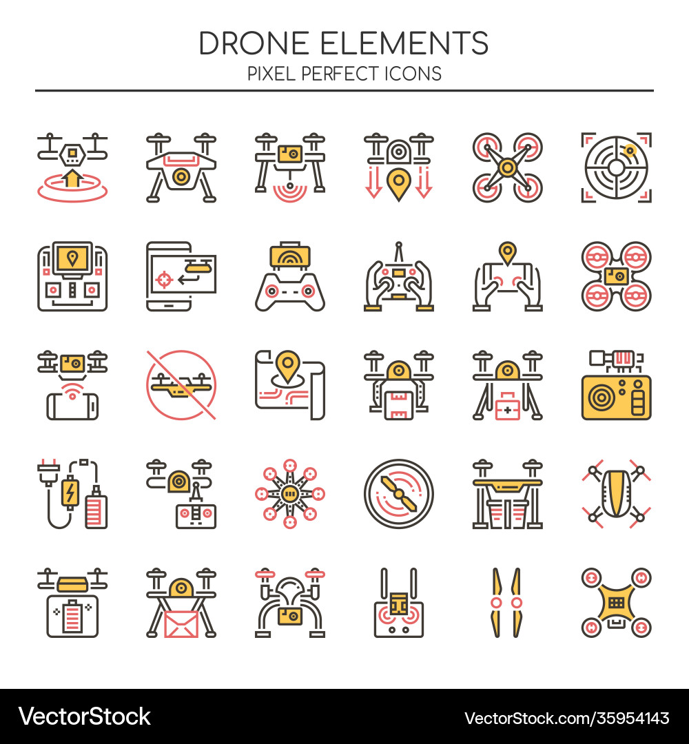 Drone elements thin line and pixel perfect icons Vector Image