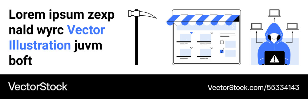 Hacker in hoodie attacking online storefront Hacker in hoodie attacking online storefront vector image