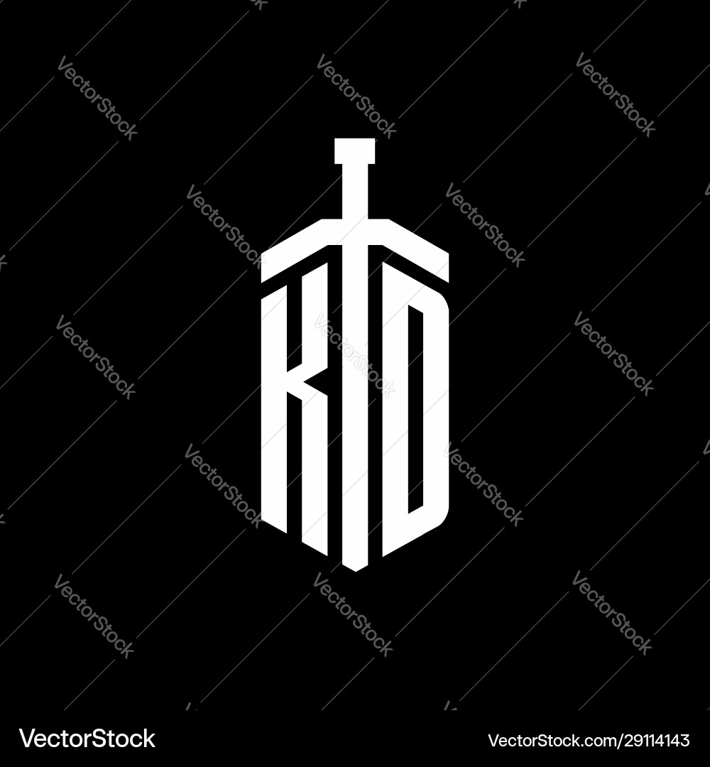 Kd logo monogram with sword element ribbon design vector image
