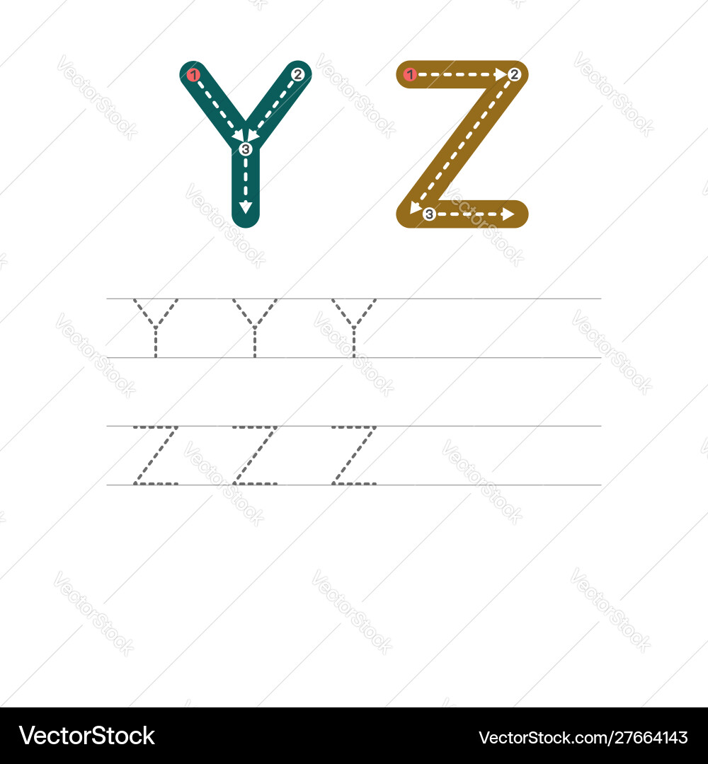 Learn to write letters yz 2 Learn to write letters yz 2 vector image
