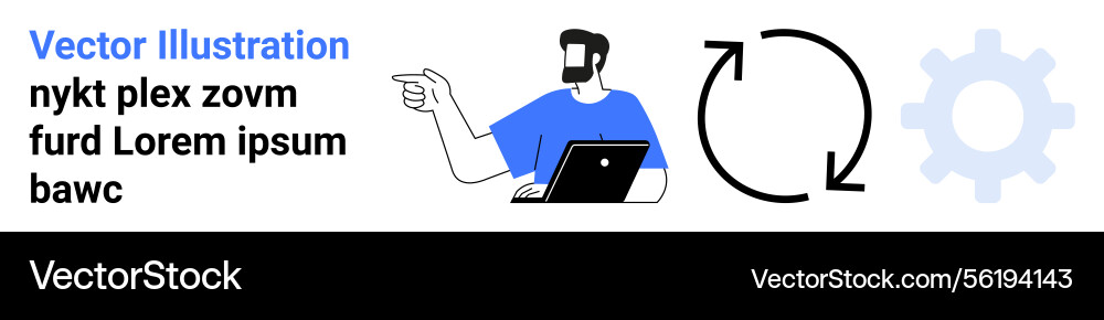 Man with laptop gesturing next to circular arrows Man with laptop gesturing next to circular arrows vector image