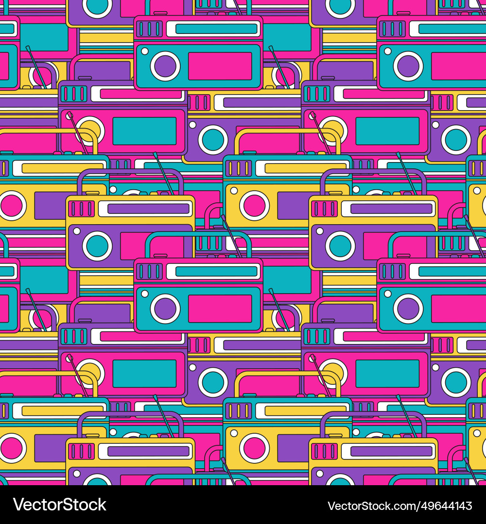 Radio seamless pattern design with player Radio seamless pattern design with player Vector Image