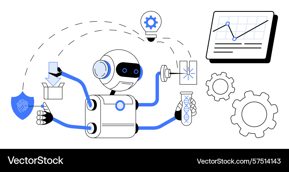 Robot conducting research automation tasks Robot conducting research automation tasks vector image