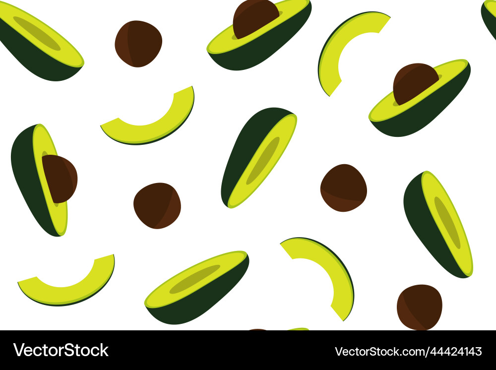 Seamless pattern of avocado with pit and slice vector image