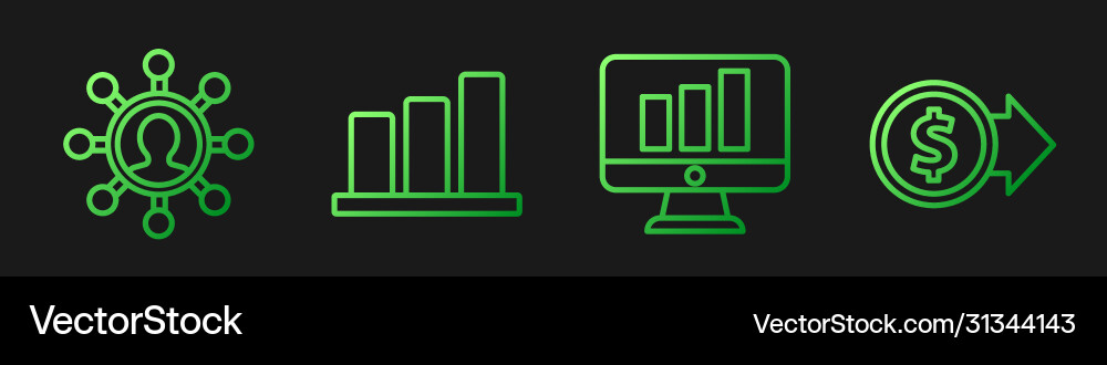 Set line monitor with graph chart business vector image