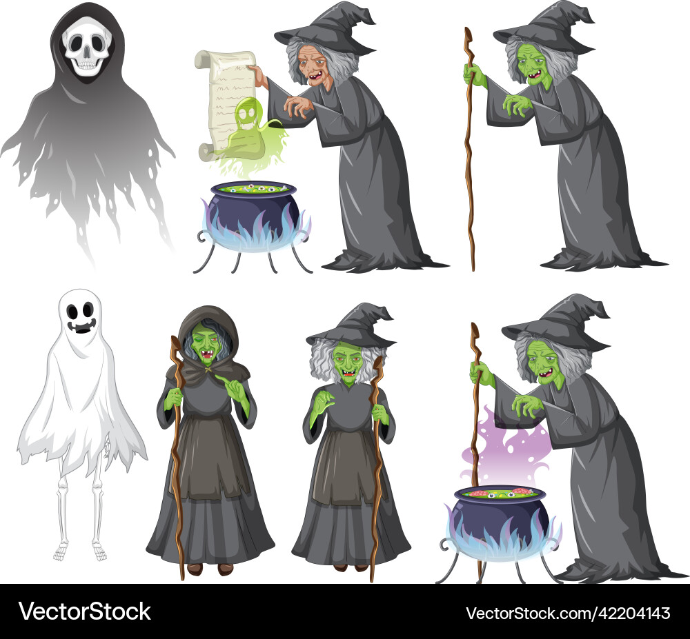 Set of witches and wizard objects Set of witches and wizard objects vector image