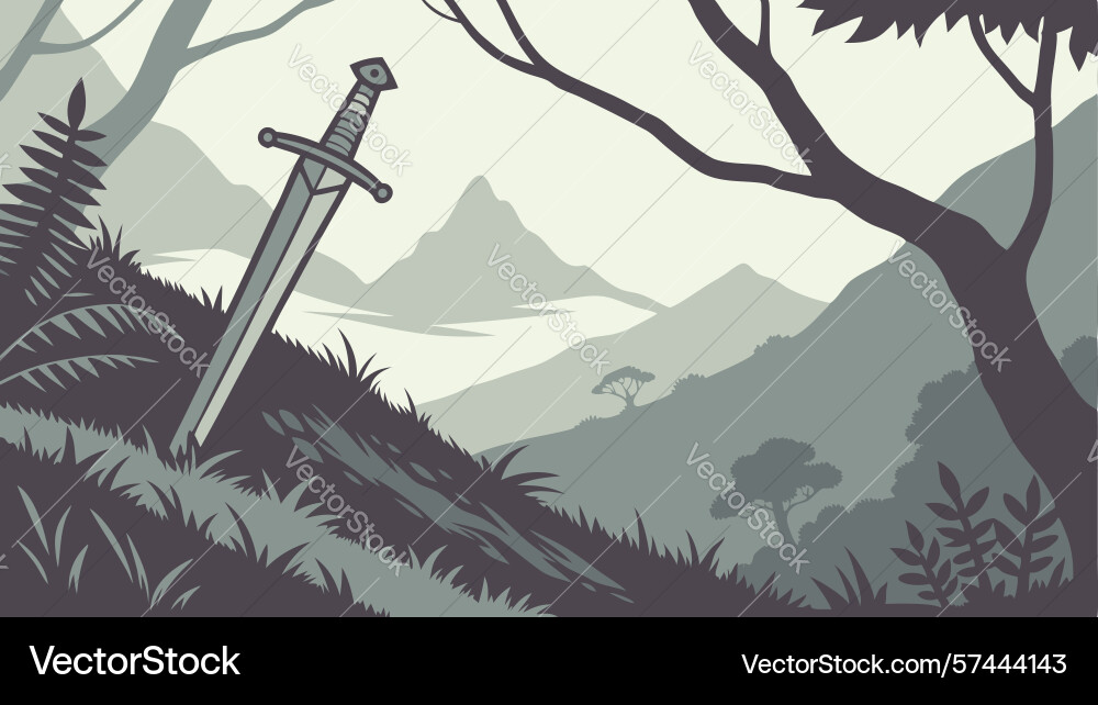 Sword in rugged landscape design generative ai Vector Image