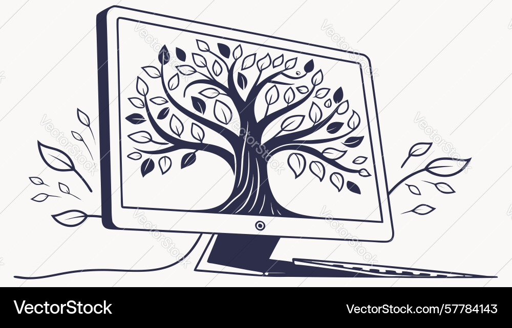 Tree branches on computer screen digital nature Vector Image