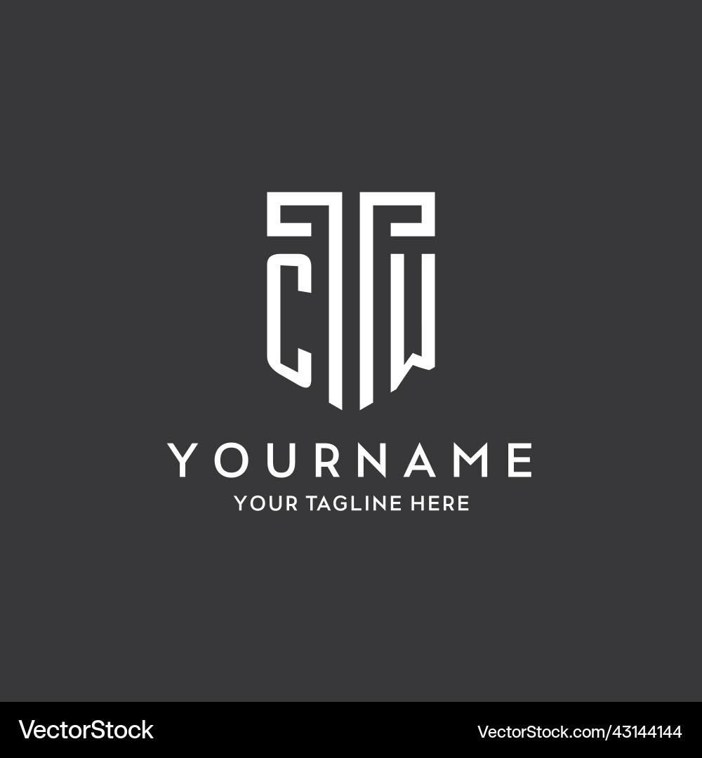 Cw monogram initial name with shield shape icon Cw monogram initial name with shield shape icon Vector Image