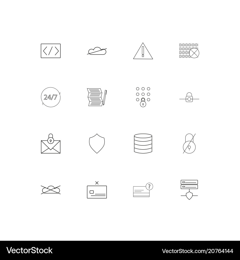 Cyber security linear thin icons set outlined vector image