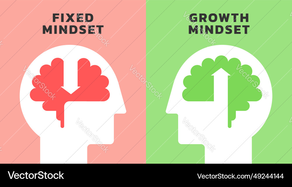 Difference between a fixed vs growth mindset Difference between a fixed vs growth mindset vector image