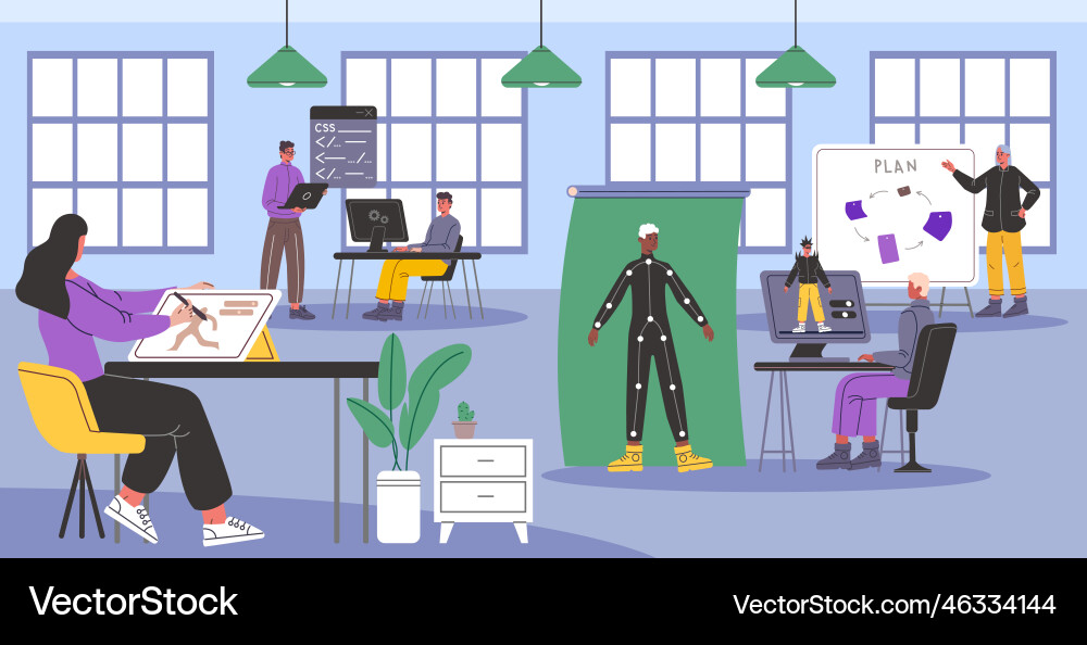 Game developers in office specialists create Game developers in office specialists create vector image