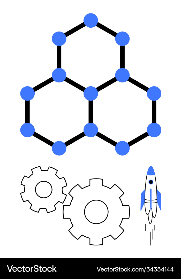 Geometric network with gears and rocket launch Geometric network with gears and rocket launch Vector Image
