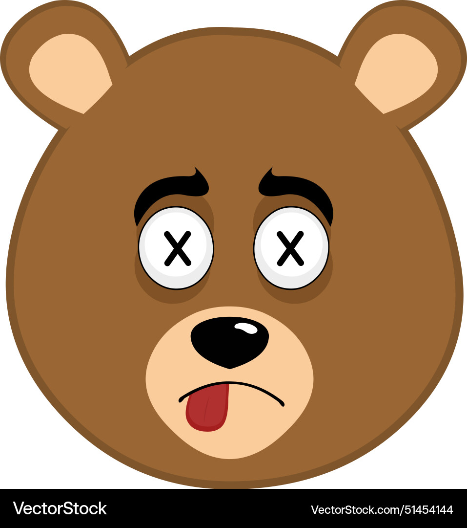 Head brown bear cartoon dead eyes crosses Vector Image