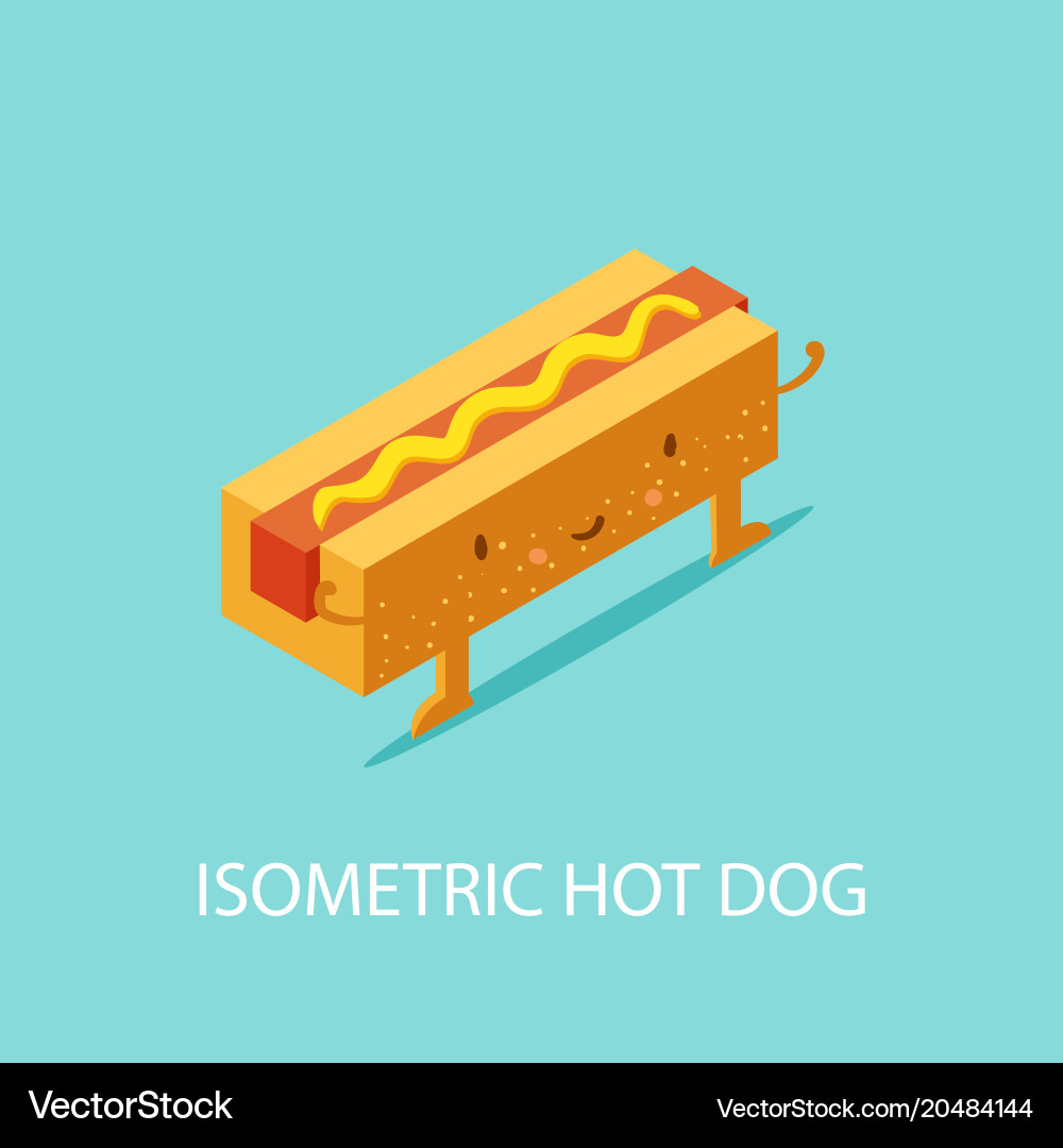 Hot Dog auf Platte isometrische 3d flach Vektorbild