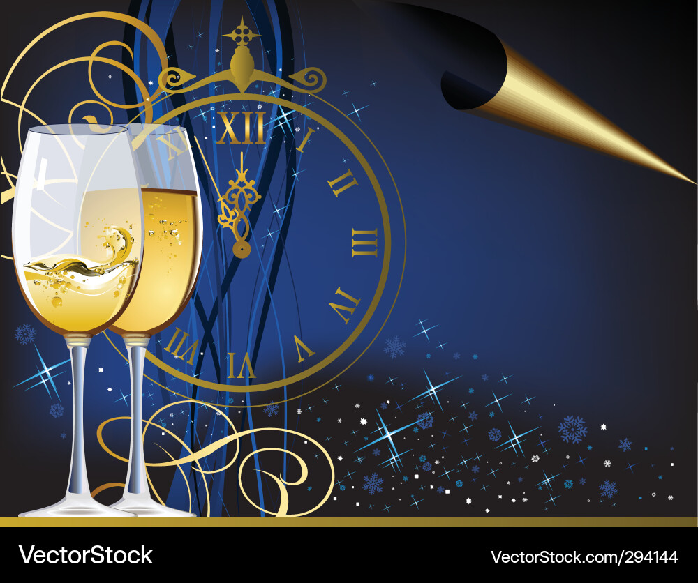 Neujahrsfeier - Champagne & Uhr Vektorbild